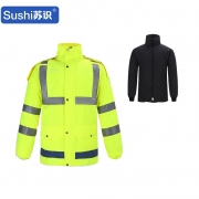 苏识  FX002 户外执勤雨衣套装 带帽 300D牛津布 PU防水层 内胆黑色 荧光黄 M码 计价单位:套
