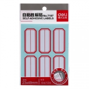 得力(deli) 7187 23*49mm 双框 6枚/张 12张/盒 口曲纸/自粘性标贴  红框(计价单位：盒)