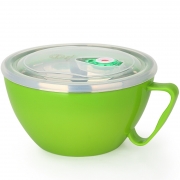 美厨 304不锈钢泡面碗 MCWA-018 900ml (绿色) 小号带盖防漏双层隔热