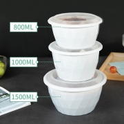 特美居 一次性圆形1000ml带盖锁扣餐盒可微波塑料餐具白色50套装 TMJ-284